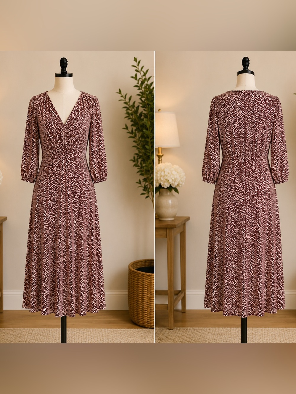 Flowing Mauve Floral Maxi Dress with Long Sleeves